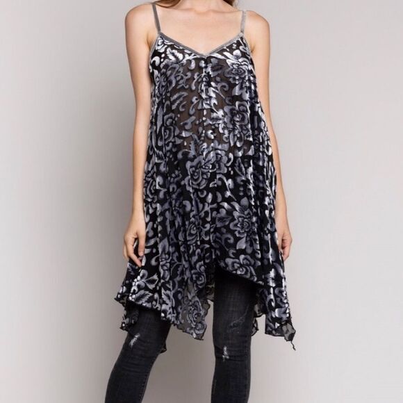 NWTGS Boho Retro Inspired Velvet Burn Out Spaghetti Strap Swing Dress - Picture 3 of 11